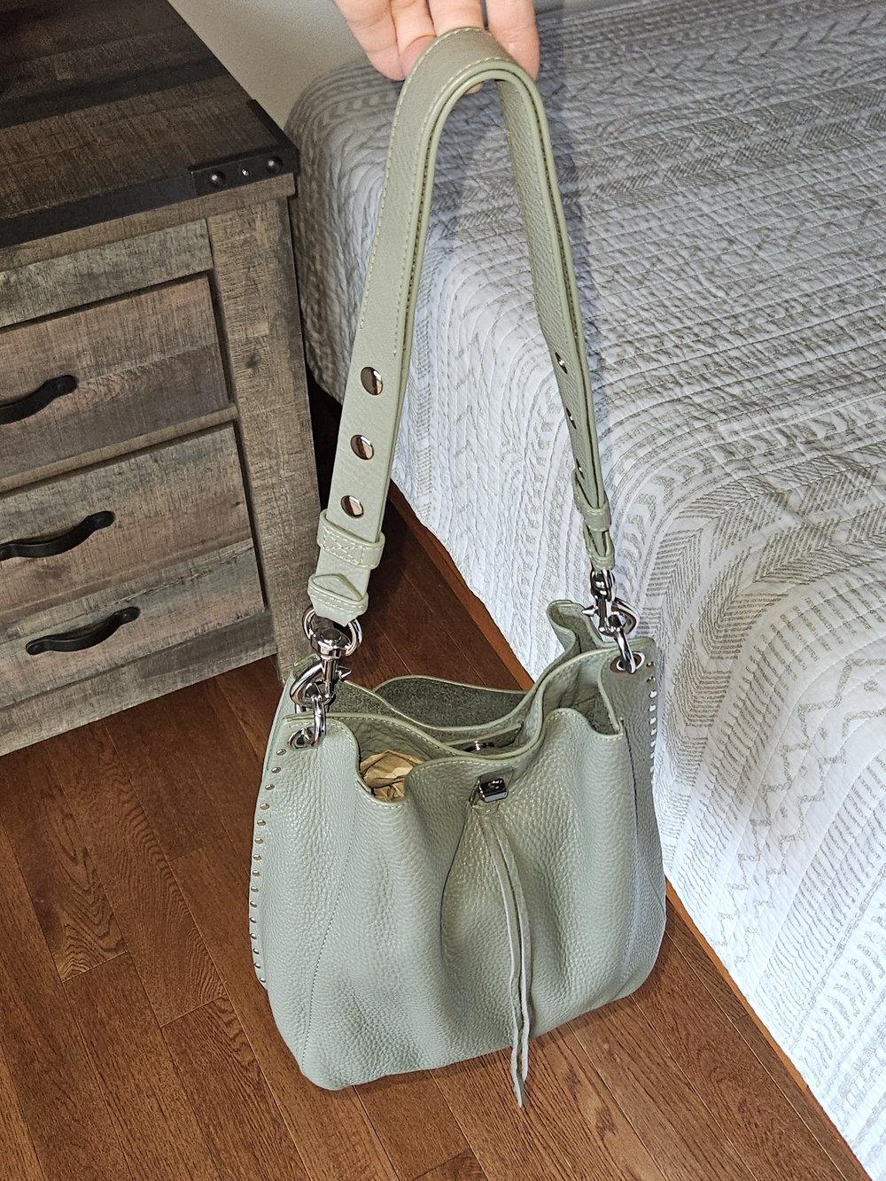 Sea Mist Green Darren Pebbled Leather Studded Shoulder Bag - Rebecca Minkoff - Picture 3 of 8